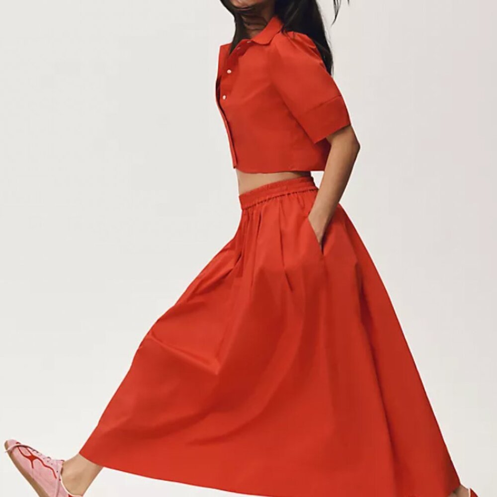 Anthropologie Maeve Pull-On Circle Skirt Red Medium